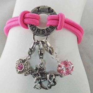 Thoroughbred, pink rhinestone ball, and silver heart with pink rhinestone accent