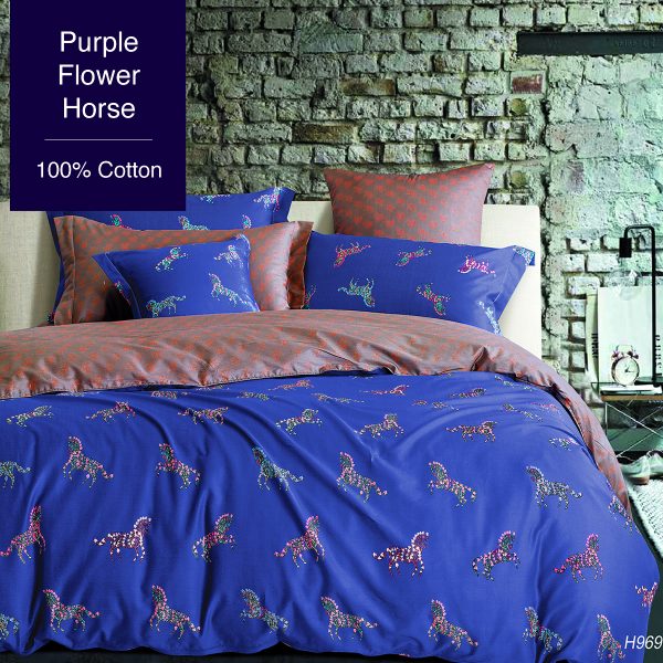Purple Flower Horse Bed Set 100% cotton