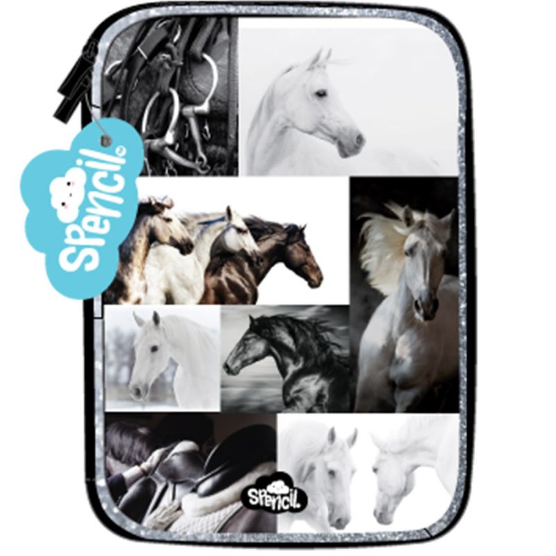 B&W Horse Hard Pencil Case - Filly and Co Horse Gifts